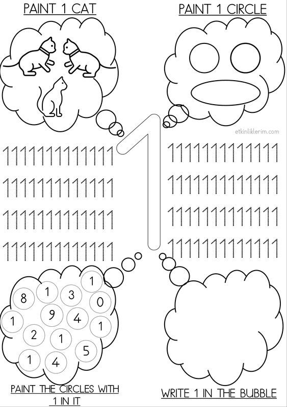 Number 1 Worksheet with Bubbles for Preschool